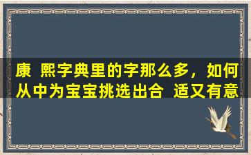 康  熙字典里的字那么多，如何从中为宝宝挑选出合  适又有意义的名字
